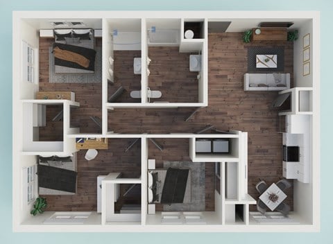 Floor plan for 3 beds, 2 baths, 1163 sqft